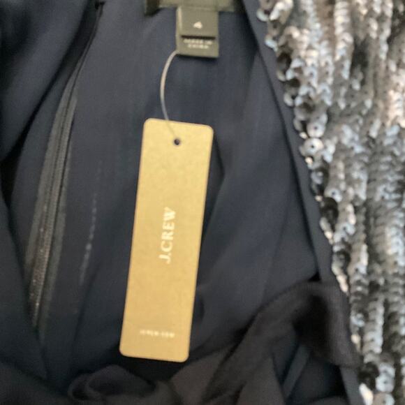 J.Crew Tie V-Back Sequin 3/4 Sleeve Mini Dress Size 4 Navy Holiday Disco NWT - Picture 6 of 15